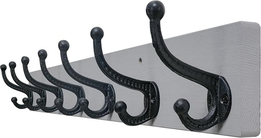 WEBI Rustic Coat Rack Wall Mount,30" Long 7 Cast Iron Coat Hooks Wall Mounted,Heavy Duty Wood Wall Coat Hanger Hooks for Hanging Coats,Jacket,Clothes,Backpack,Farmhouse,Gray