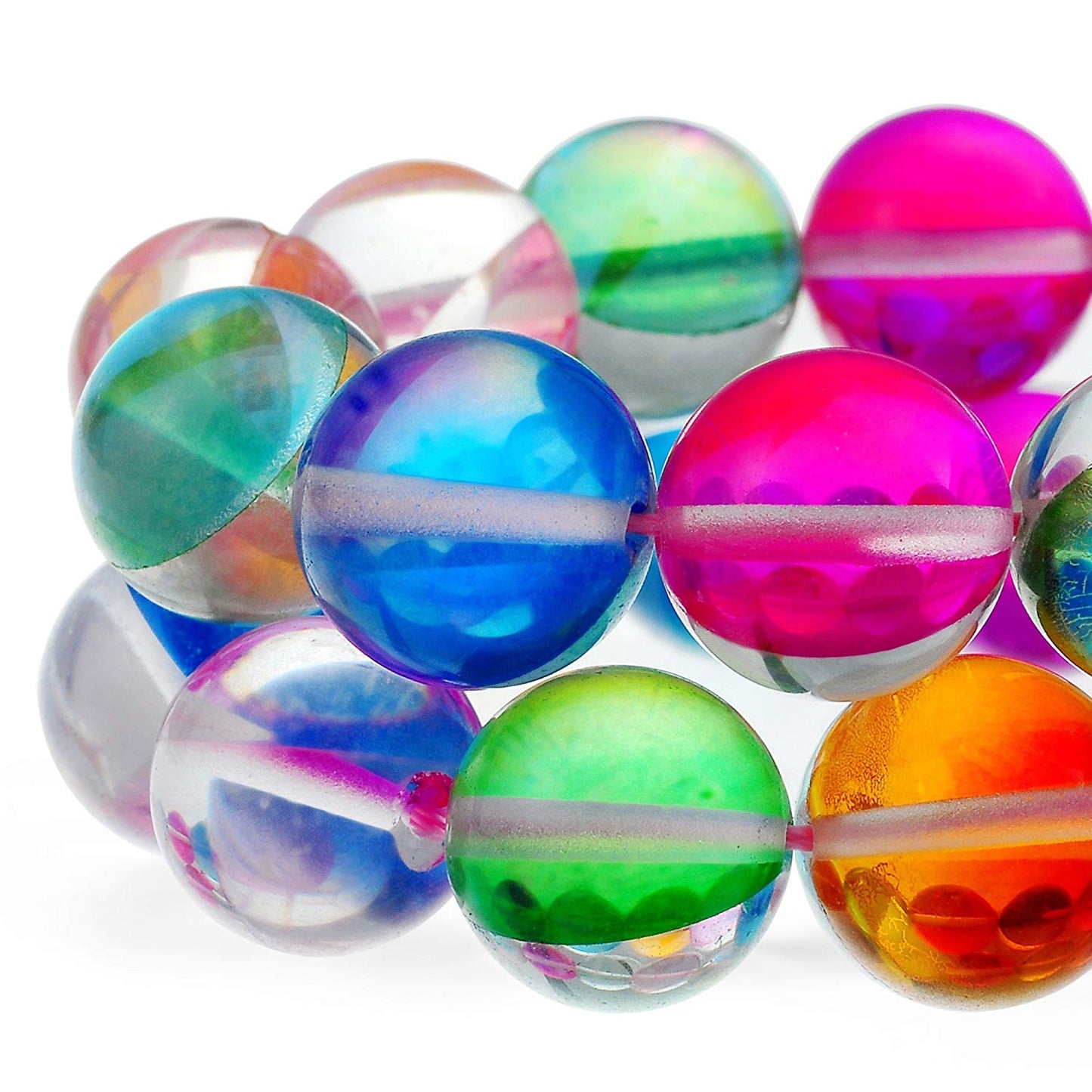 RUBYCA Round Moonstone Crystal Glass Beads Aura Iridescent for Jewelry Making (1 Strand, 8mm, Mix)