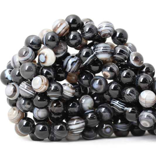 CHEAVIAN 35PCS 10mm Black Striped Agate Round Loose Beads DIY Bracelet Necklace Materials 1 Strand 15"