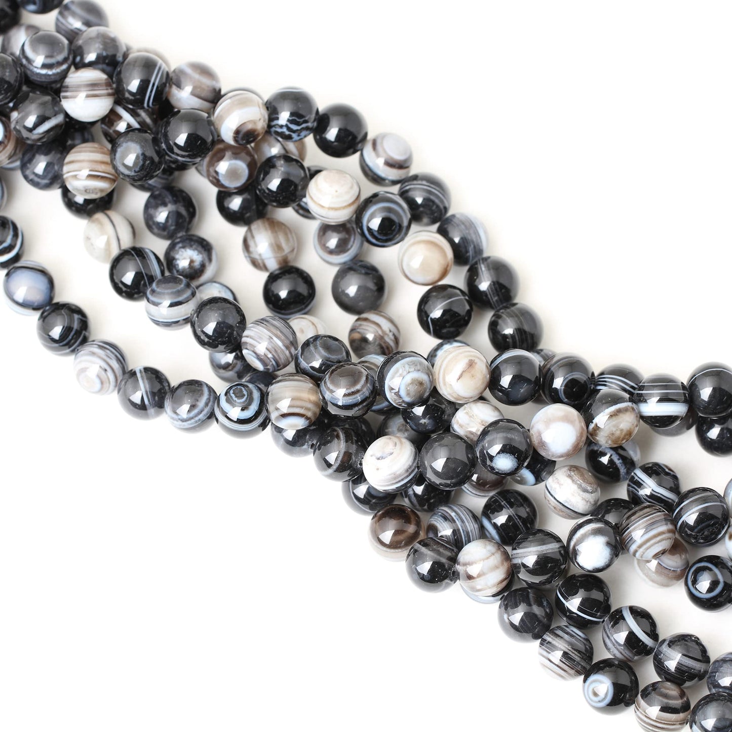CHEAVIAN 35PCS 10mm Black Striped Agate Round Loose Beads DIY Bracelet Necklace Materials 1 Strand 15"