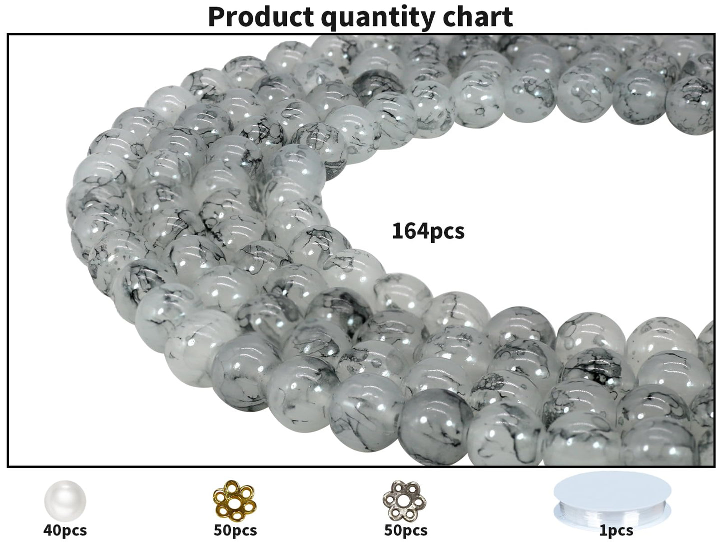 Pamir Tong 300PCS 10mm Gray Glass Beads for Jewelry Making,Round Smooth Beads, Bracelet Space Loose Beads for Earring, Necklaces, DIY Crafts & Gifts- Adult Craft Supplies