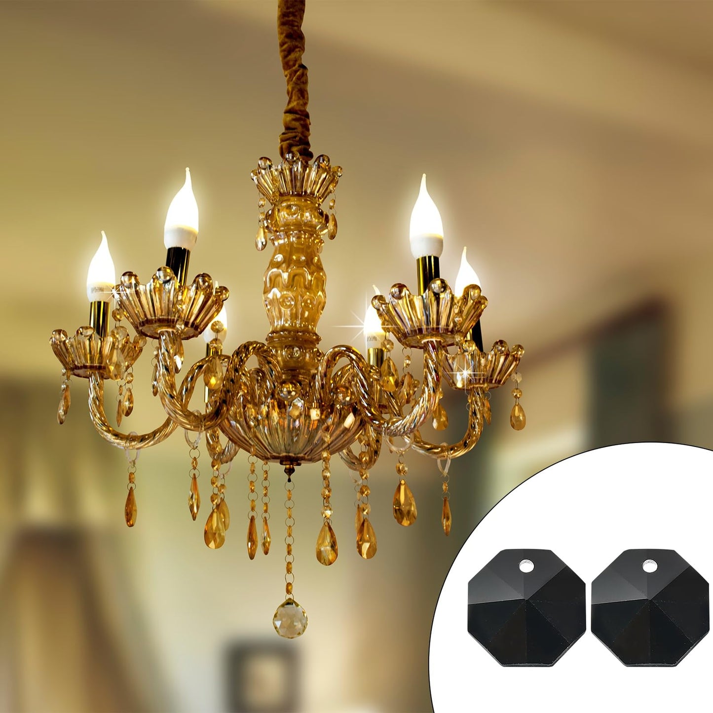 uxcell 50Pcs 1 Hole Crystal Octagon Beads, 12mm K9 Glass Hanging Chandelier Beads Prisms Parts for Crystal Chandeliers Lamp Hanging Pendant Jewelry DIY Craft, Black