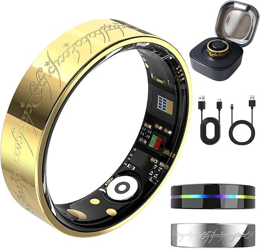 Ultra Smart Ring for Women Men,Health Fitness Tracker with Sleep/Blood Pressure/Oxygen Monitoring, Heart Rate & Activity Tracking,IP68 Waterproof, 5+Day Battery,No Subscription Fee 1-Gold 9