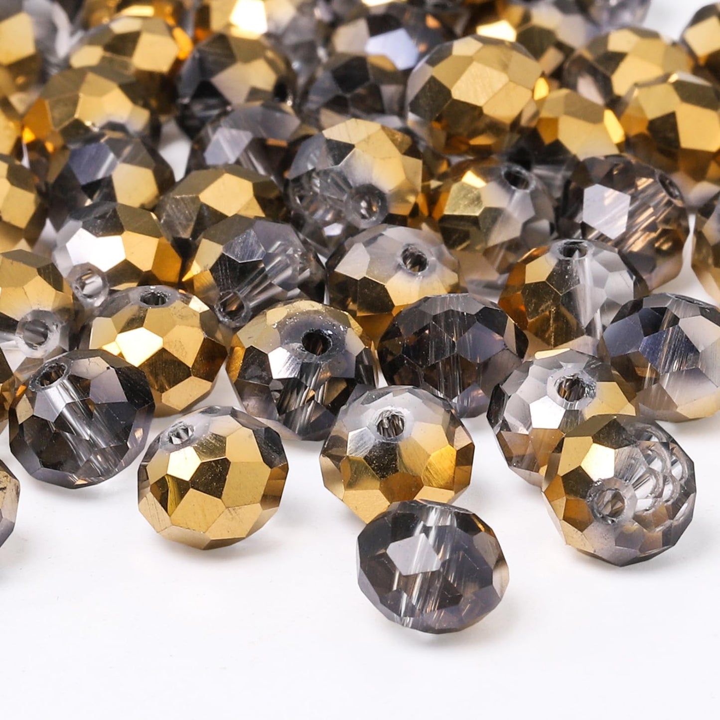 NITOPUPU 1000pcs 4mm Crystal Glass Beads for Jewelry Making Faceted Rondelle Flat Beads for Bracelets Necklace Earrings DIY Crafts (Gold Flat Half-Plated Crystal Bead)
