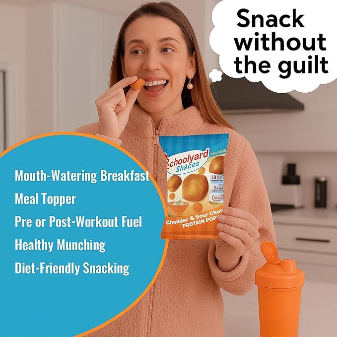 Schoolyard Keto Snacks - Cheddar Cheese & Sour Cream - Protein Puffs - Low Carb, Low Sugar, 14g-Protein, Gluten Free, Healthy & Diabetic Friendly, High Protein, Low Calorie snacks for Kids & Adults, USA Made, 12 Pack