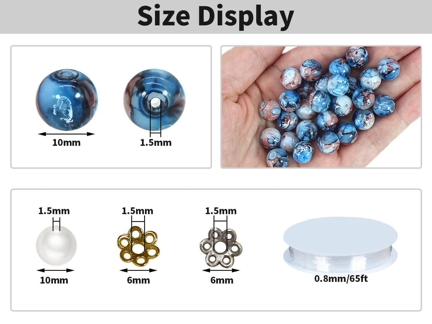 Pamir Tong 300PCS 10mm Blue Round Glass Beads Bracelet Space Loose Smooth Beads for Jewelry Making, Earring, Necklaces, Keychains, Lanyards & Adult Crafting