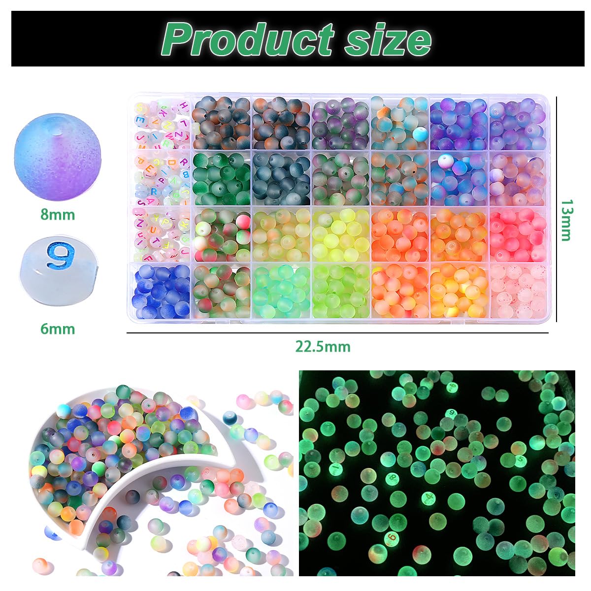 RACIOCK 700 Glow-in-The-Dark Glass Bead Jewelry Kit - Jewelry Making/DIY Crafts, Necklaces, Bracelets, Party Decoration Crystal Glass Beads, Gifts for Woman and Night Sports Enthusiasts
