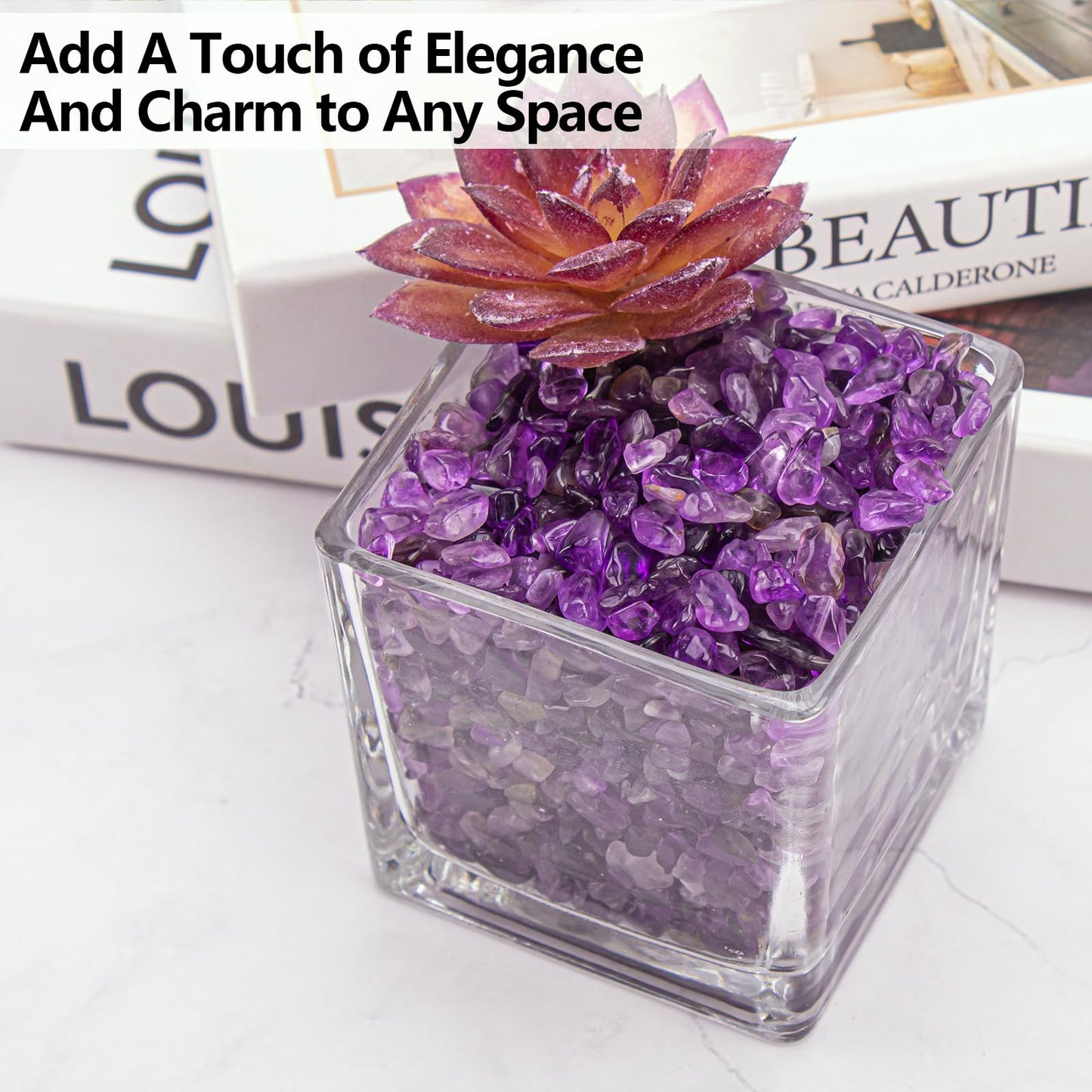 EZEELAI 0.88 Lb Amethyst Crushed Stones Crystal Quartz Chips, Natural Tumbled Stones Irregular Shaped Gravels Pebbles Healing Stones for Vases Filler, Aquarium Gravel Rocks, Succulent Plants Decor