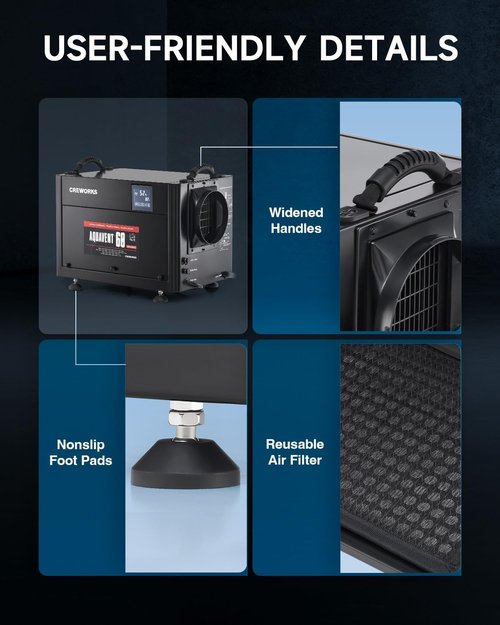 CREWORKS 130 PPD Commercial Dehumidifier - Efficient Crawl Space & Basement Moisture Control with Auto Defrost