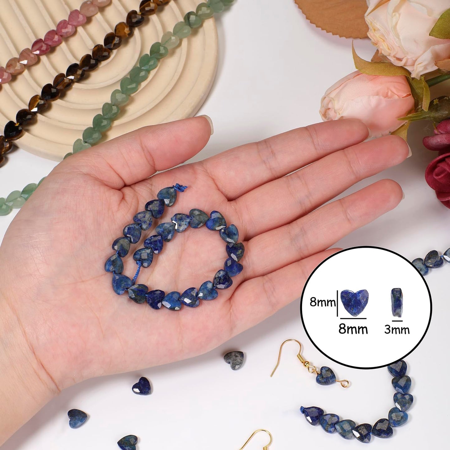 Nitopupu 22pcs Faceted Heart Stone Beads Natural Green Aventurine Bead 8mm Crystals and Healing Stones for Jewelry Making Supplies,Friendship Bracelet Kit,Love Gifts