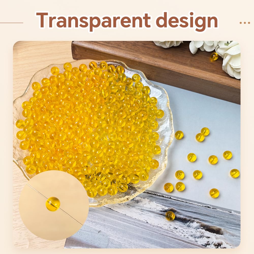 PAMIR TONG 400pcs 8mm Round Glass Beads for Bracelet Pretty Smooth Loose Beads for Necklace-Earring-Jewelry Making and DIY Crafts (Clear Yellow)