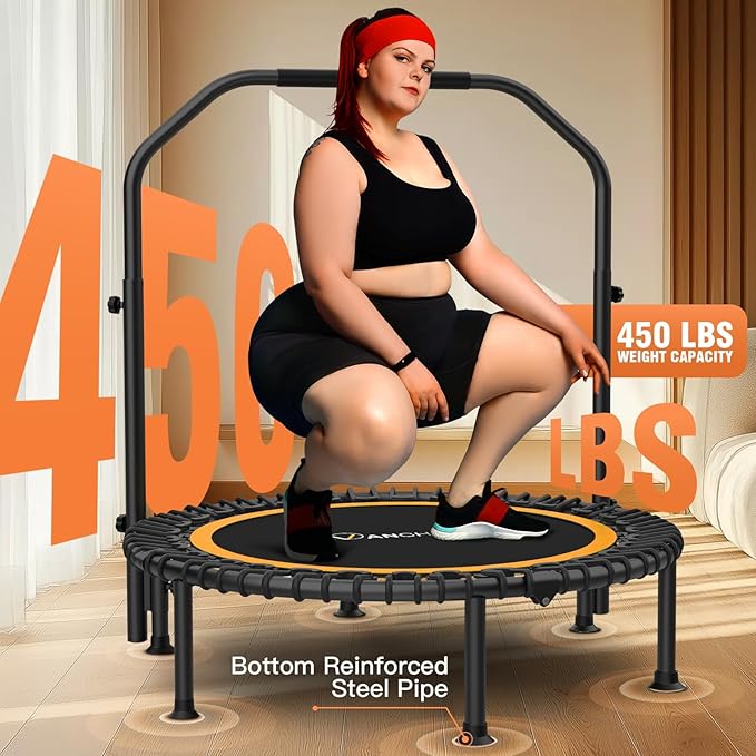 ANCHEER 40"/48" Foldable Rebounder Trampoline for Adults/Kids with Resistance Bands and Bungees, Indoor & Outdoor Mini Trampoline with Bar and Safety Padding - Max Load 450lbs/550lbs