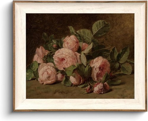 KISSFOX Vintage Rose Canvas Wall Art - Framed Floral Decor for Living Room, Bedroom & Kitchen
