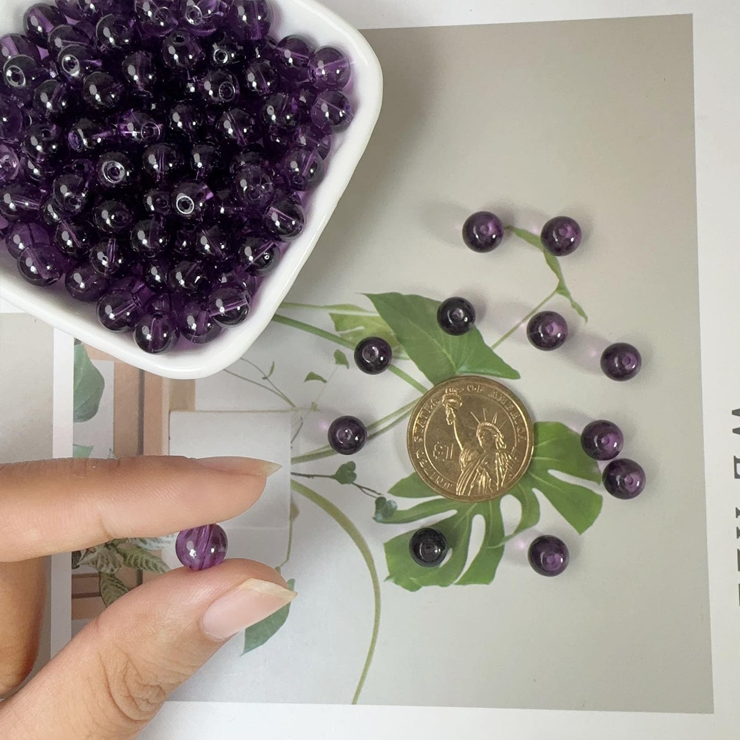 PAMIR TONG 400pcs 8mm Transparent Purple Round Glass Beads for Bracelet Pretty Smooth Loose Beads for Necklace-Earring-Jewelry Making-Home Decor and DIY Crafts & Projects