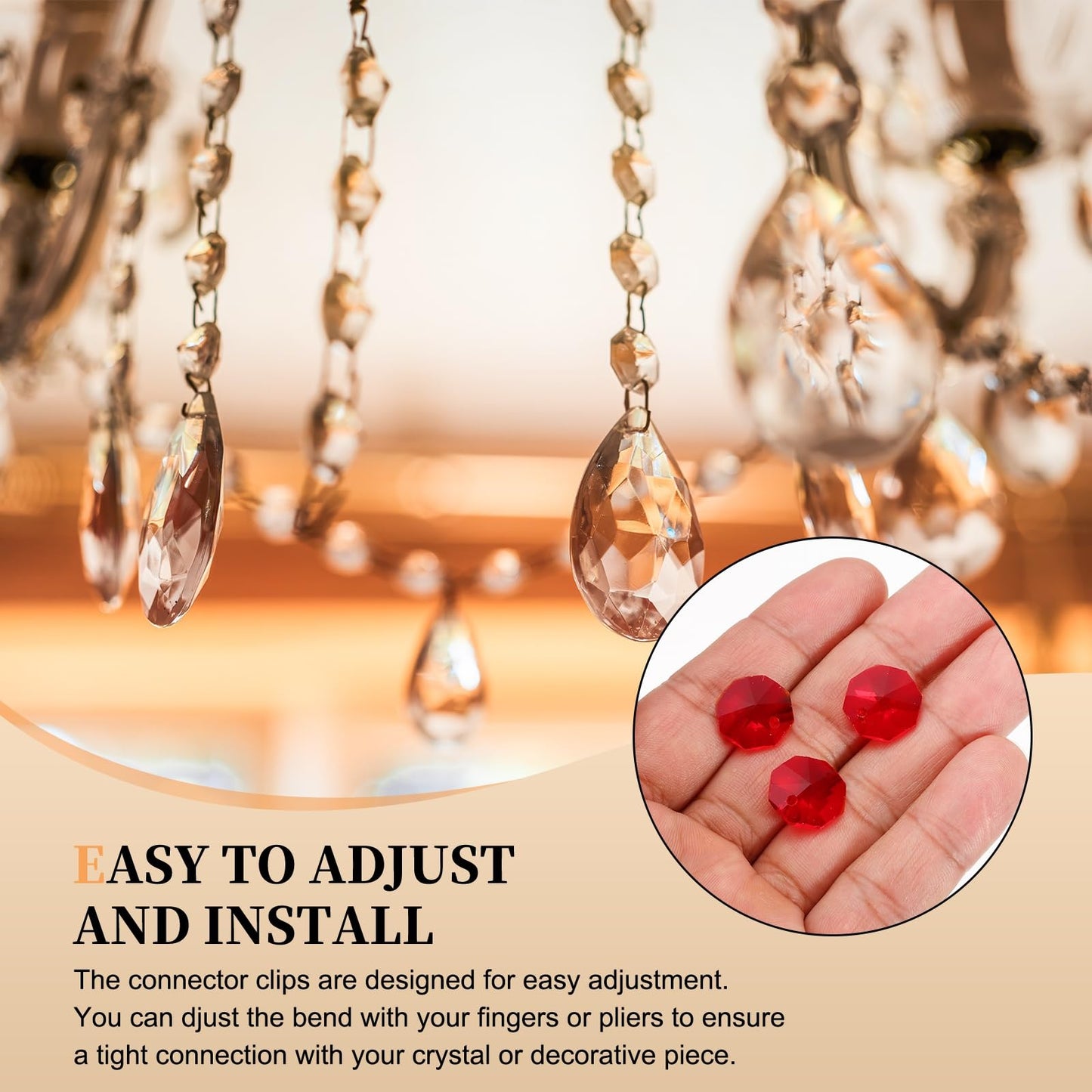 uxcell 25Pcs 1 Hole Crystal Octagon Beads, 14mm K9 Glass Hanging Chandelier Beads Prisms Parts for Crystal Chandeliers Lamp Hanging Pendant Jewelry DIY Craft, Red