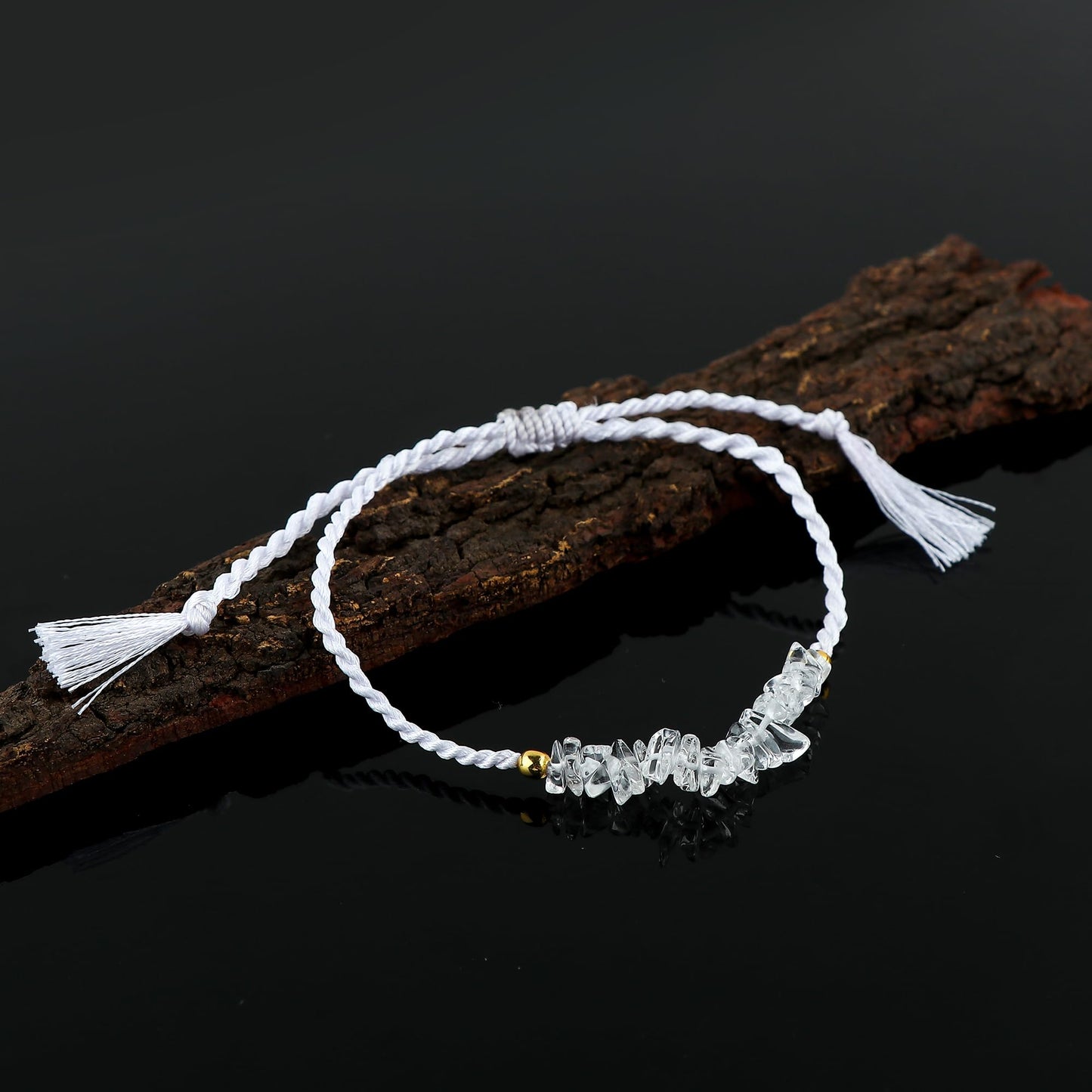 TGH Natural Clear Quartz Chips Braided Bracelet Birthday Gift for Her Resizable Hand Braid Rope Thread Protection Bracelet for Men Women Jewelry 7 inch Christmas Gift (Clear Quartz)