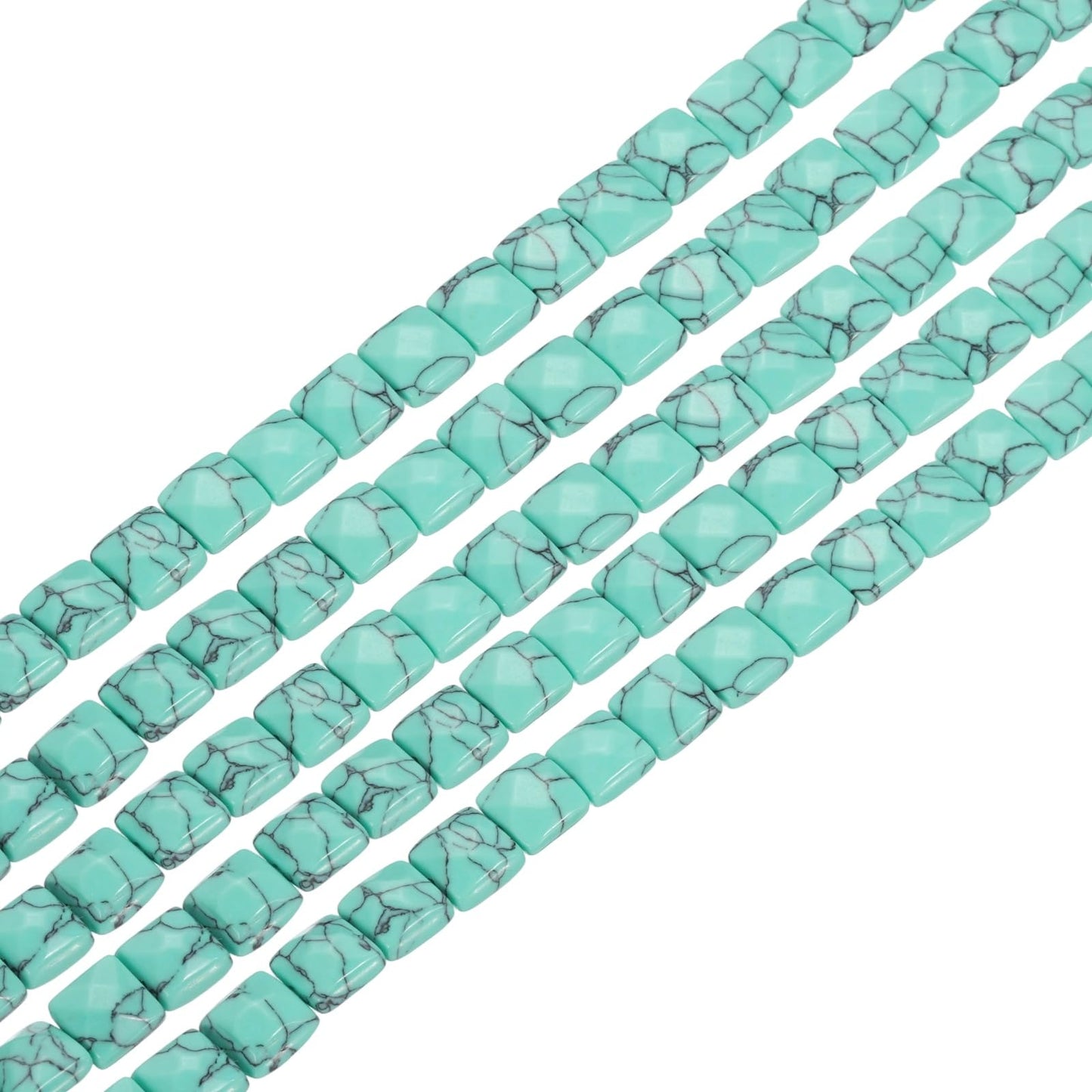 PATIKIL 50 Pack Natural Stone Beads, 8mm Faceted Square Agate Beads Bulk Turquoise Stones, for DIY Jewelry Making Necklace Bracelet Accessories, 2 Strands, 16 Inches, Blue