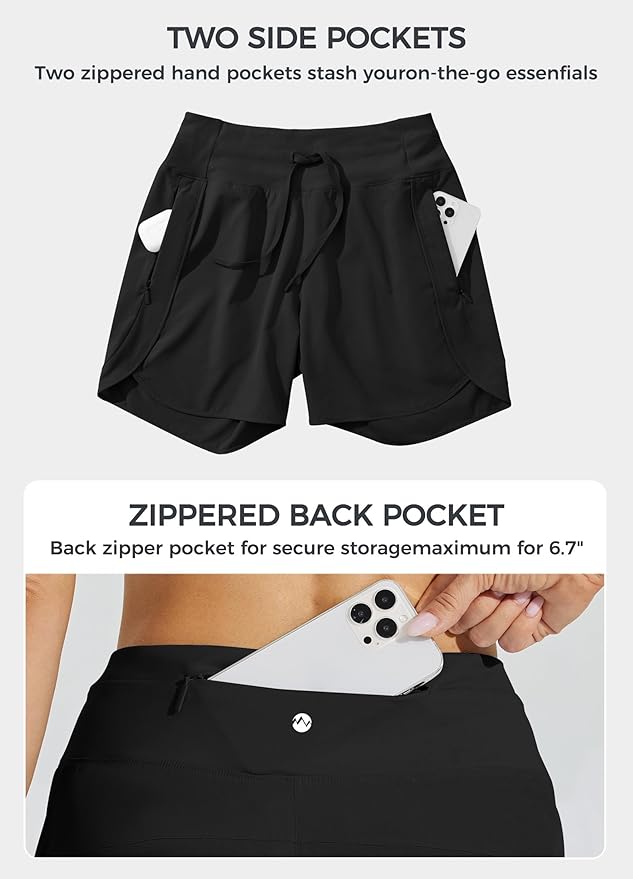 Willit Women's 7" Athletic Running Shorts Long Workout Hiking Shorts Quick Dry High Waisted Active Zipper Pocket(X-Small)