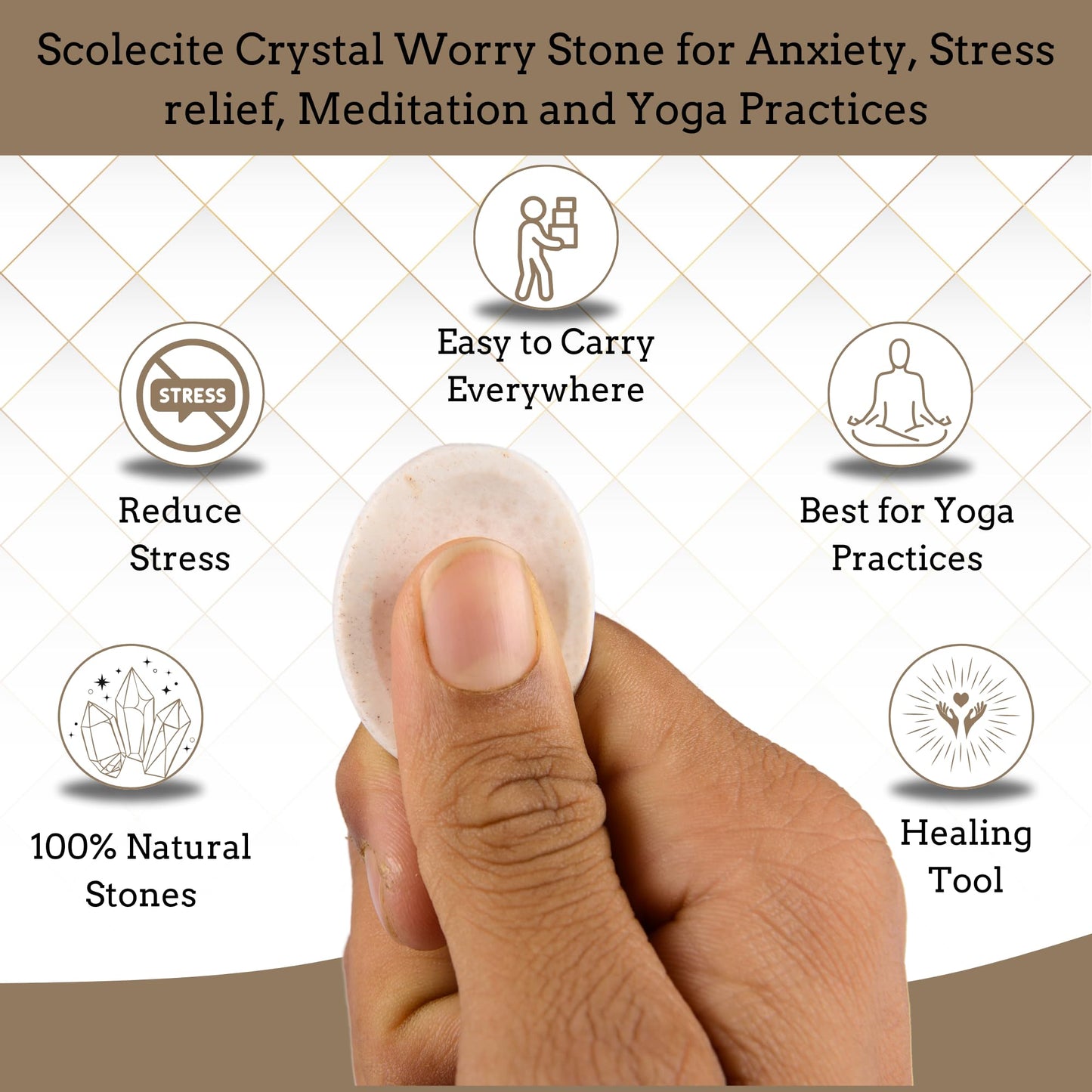 Anaya Agate Scolecite Worry Stones Certified Crystal Thumb Worry Stone for Anguish, Relaxing and Soothing Balance Stones for Meditation, Stress Relief Crystals and Healing Stones for Men, Women