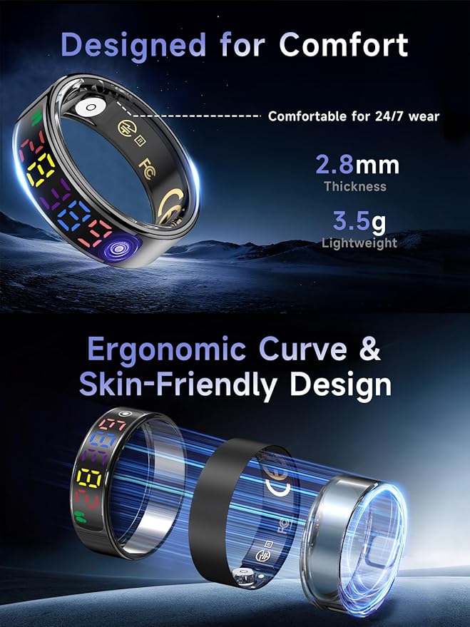 Smart Ring for Women Men, Health Ring with Colorful Display, Fitness Tracker with Heart Rate, Blood Oxygen, Sleep Monitor, No Subscription Fee, 5ATM Waterproof for iPhone & Android (Rose Gold, 11)