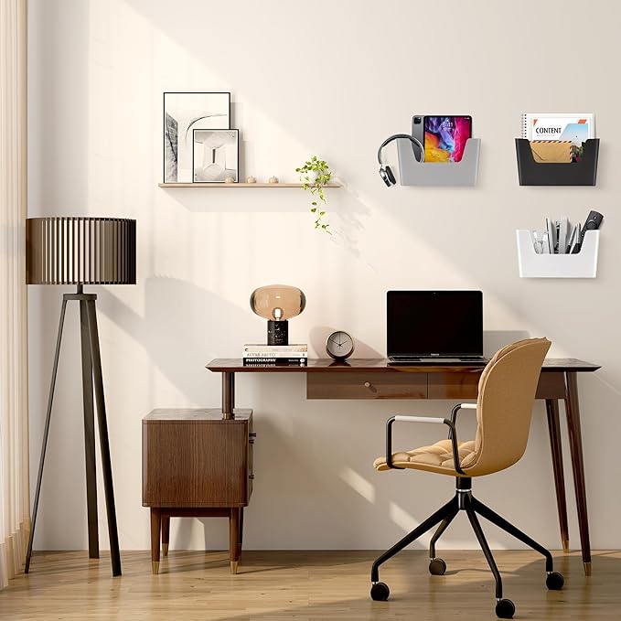 JOMOLA No Drilling File Holder 2 Pack Mail Organizer Wall Mount File Organizer Holder Office Wall Hanging Files Magazines Organizer Plastic Door Mount Wall Pocket with Adhesive Pad, White Color
