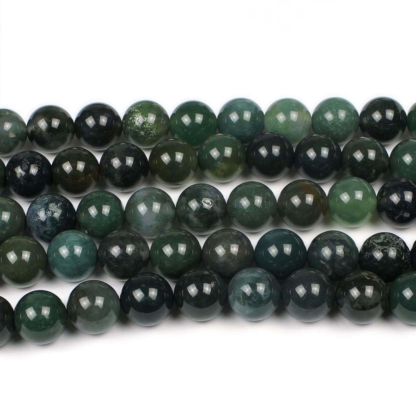 MJDCB Natural Moss Agate Round Crystal Energy Stone Beads Healing Power for Jewelry Making (8mm)