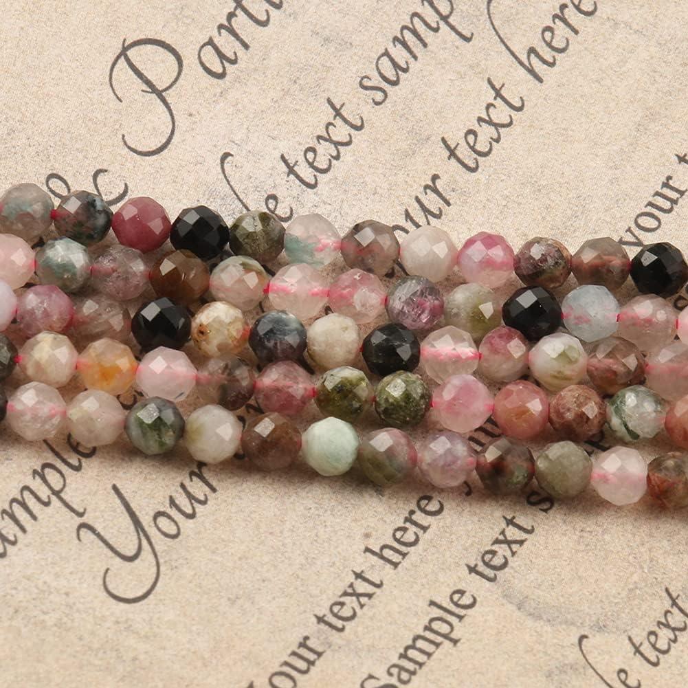 Song Xi 90pcs 4mm Natural Tourmaline Gemstone Beads Faceted Round Loose Stone Beads for Jewelry Making