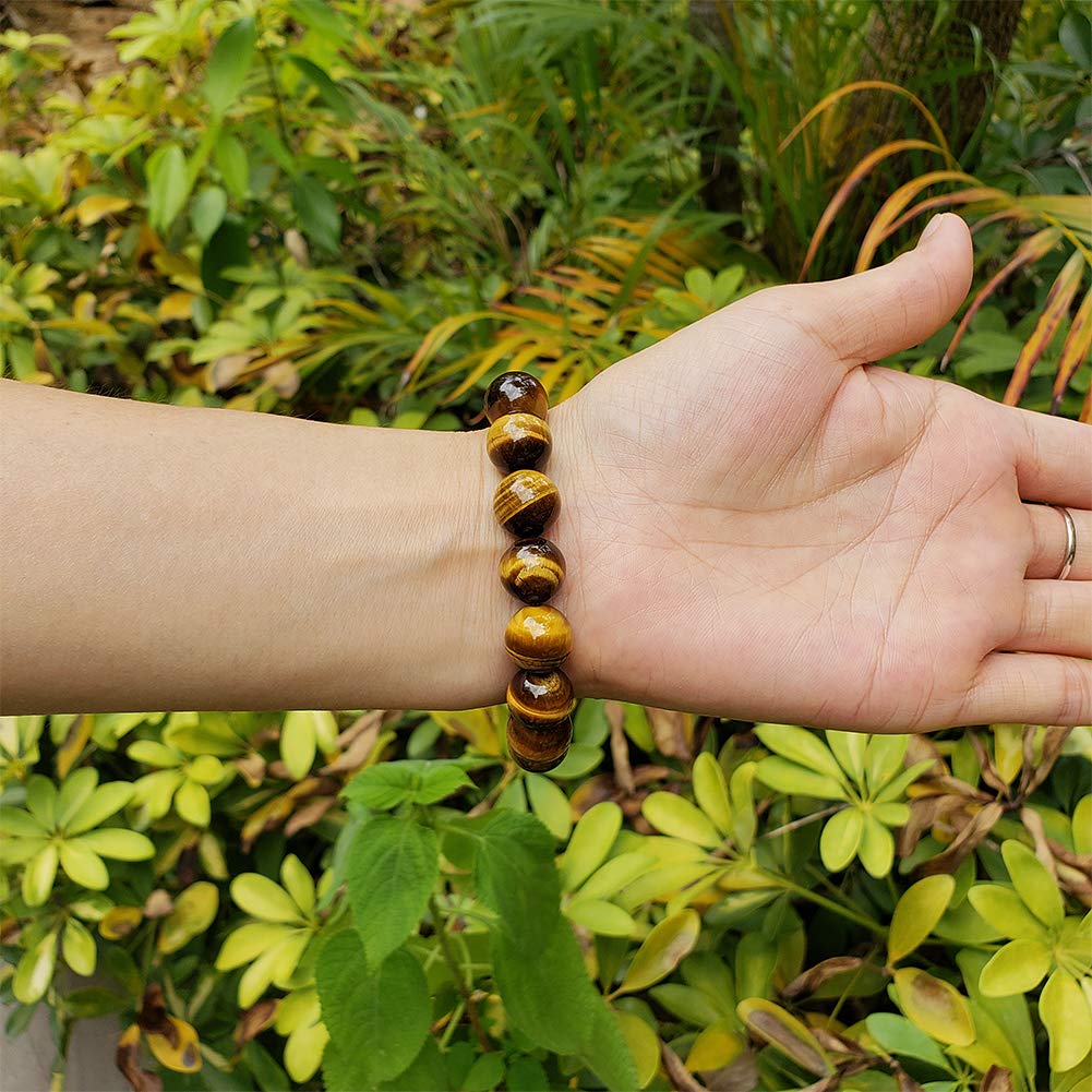 chengmu 12mm Tiger Eye Stone Stretch Bracelet for Men Natural Round Beads Semi Precious Gemstone for Crystal Elastic Beaded Bracelet 8"