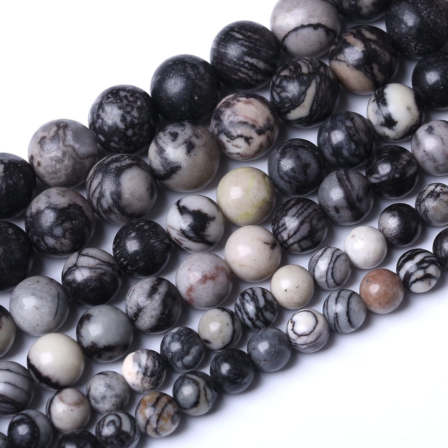 36PCS 10MM Natural Black net Work Beads Round Loose Stone Beads for Jewelry Making DIY Energy Stone Healing Power Bracelet 15"