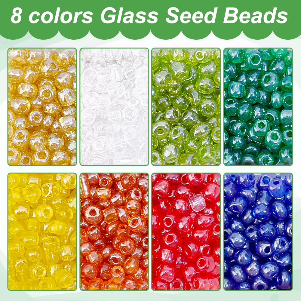 PH PandaHall About 1900 Pcs 6/0 Multicolor Beading Glass Seed Beads 8 Colors Round Pony Bead Mini Spacer Czech Beads Diameter 4mm for Jewelry Making