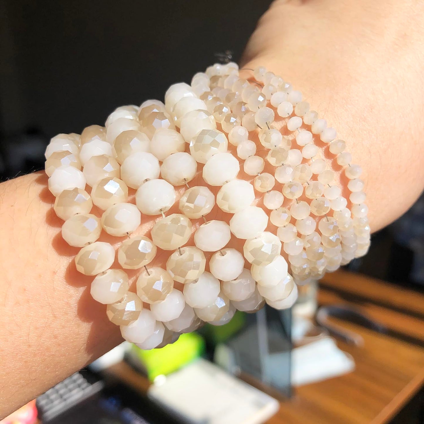 NITOPUPU 500pcs 6mm Crystal Glass Beads for Jewelry Making Faceted Rondelle Flat Beads for Bracelets Necklace Earrings DIY Crafts (White Jade Half-Plated Crystal Bead)