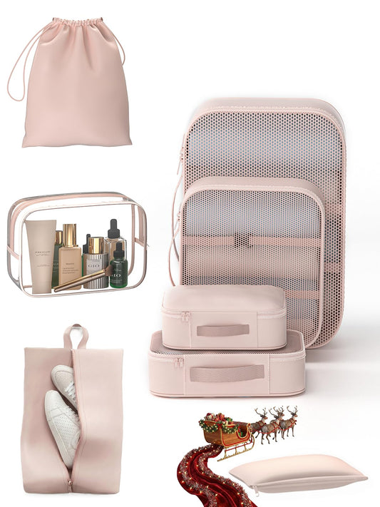 BLINGCOOL 8 Set Packing Cubes for Travel with Clear Toiletry Bag, Durable Luggage Packing Organizers, Carry-On Accessories, TSA Approved See-Through Cubes, Space-Saving Storage Bags, Gifts for Women