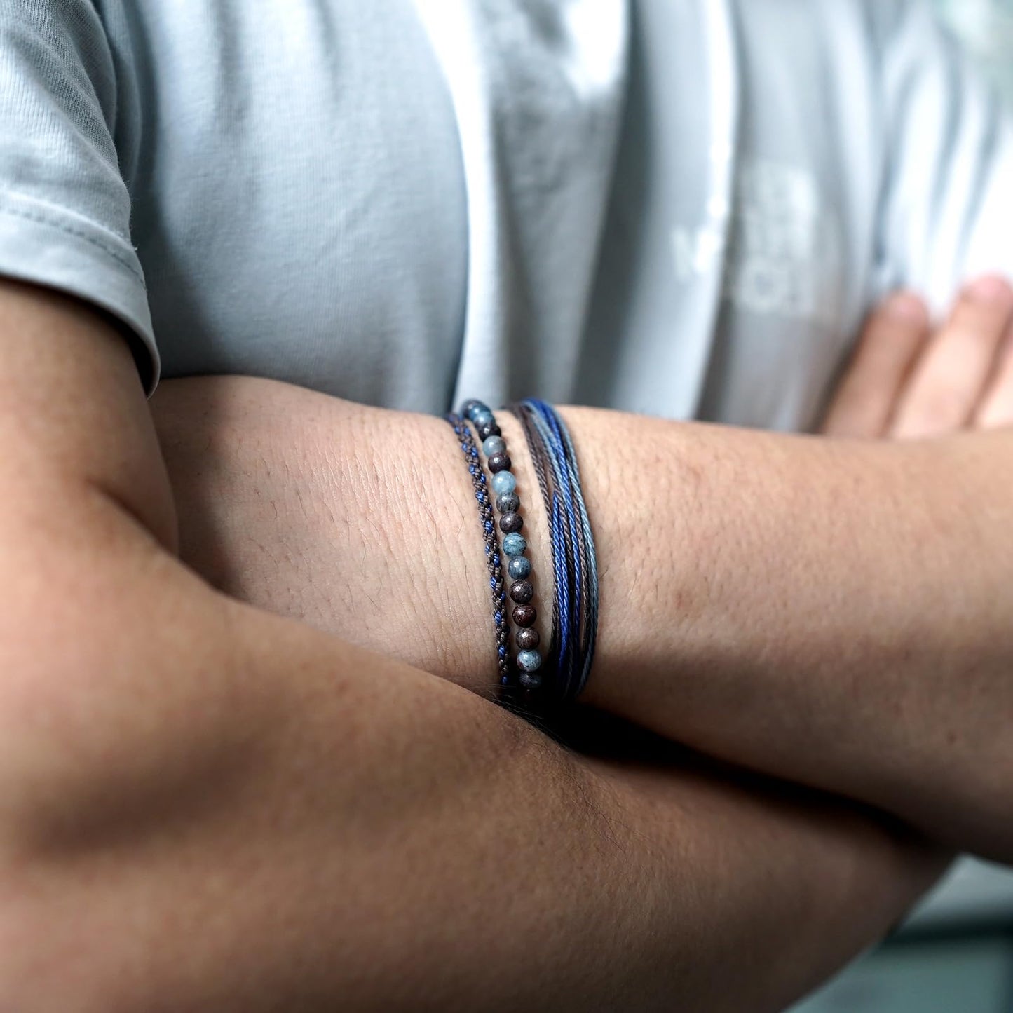 Handmade Natural Stone Beaded Healing Bracelet Gift for Men Adjustable Rope String Bracelet (Blue/Coffee Jasper, Adjustable)