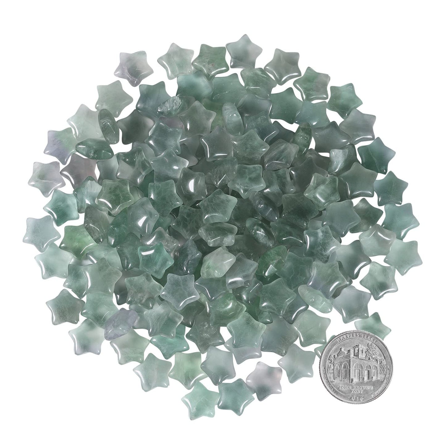 SUNYIK Pack of 20 Mini Star Crystal Pocket Stone, Healing Crystal Worry Stone for Reiki Meditation Anxiety Stress Jewelry Making, Fluorite