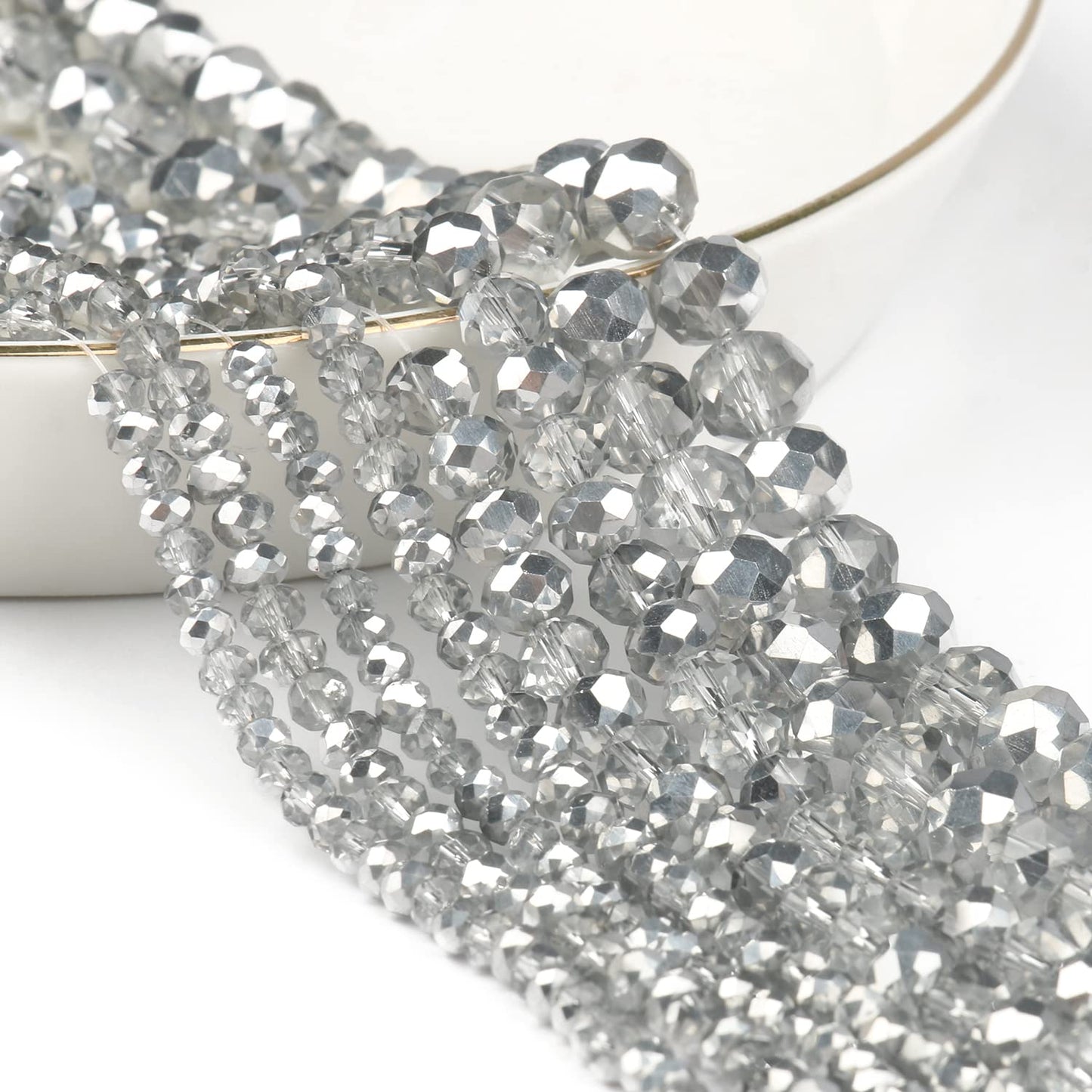 NITOPUPU 500pcs 6mm Crystal Glass Beads for Jewelry Making Faceted Rondelle Flat Beads for Bracelets Necklace Earrings DIY Crafts (AB Silver Half-Plated Crystal Bead)