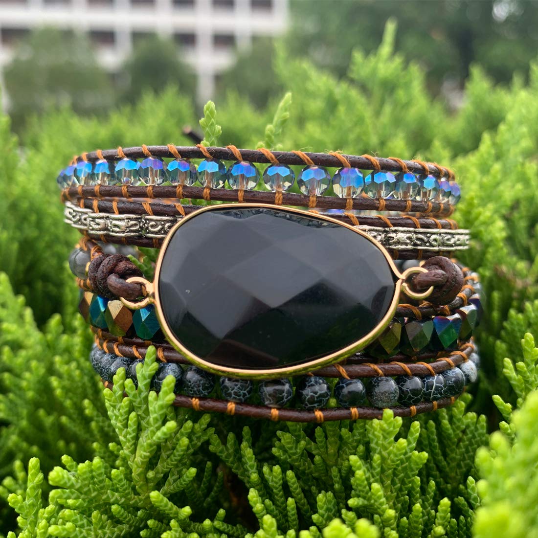 YGLINE Healing Black Omyx Wrap Bracelet(Oynx)