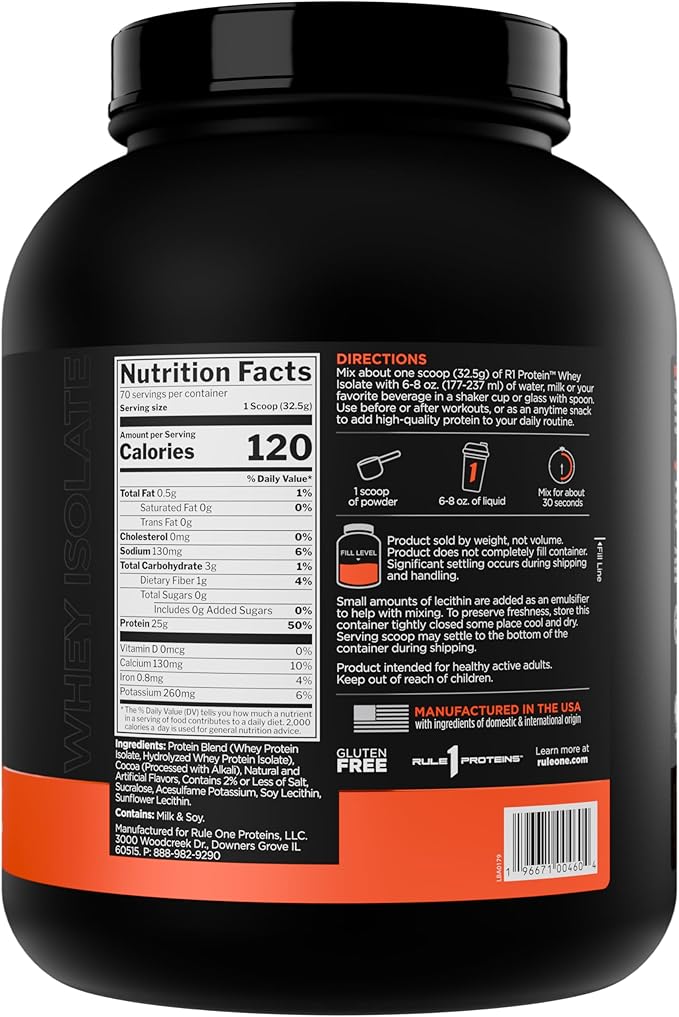 Rule 1 R1 Protein Whey Isolate - with 25g Protein & 6g BCAA Exclusively from Isolated & Hydrolyzed Sources for Workout Recovery (5 Pounds*, Chocolate Peanut Butter)