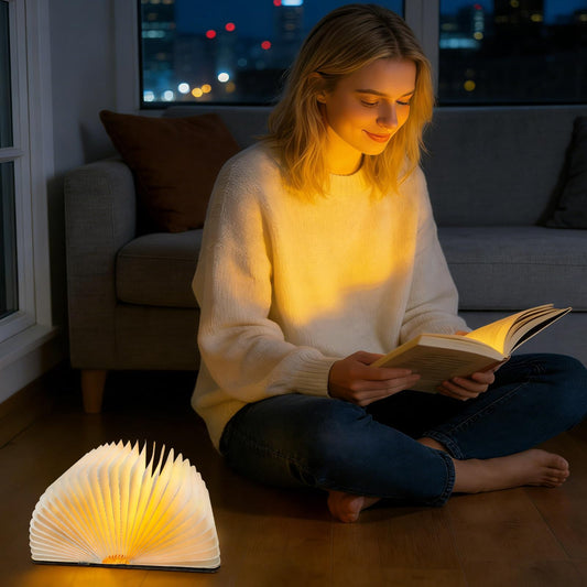 Books Lovers Gifts, Floral Folding Book Light - 3 Colors Lights , Foldable Paper Desk Light for Desk Decor & Accessories, Folding Decorative Paper Book, Night Reading Lights, Gift for Readers Women