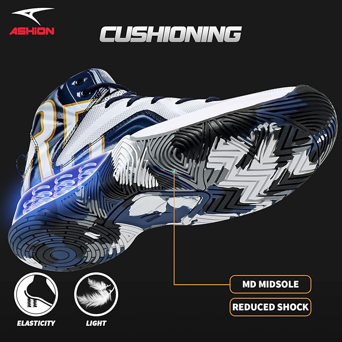 ASHION Mens Basketball Shoes Lightweight Breathable Sneakers Anti Slip Sports Shoes for Running Walking Mid Top Sneakers