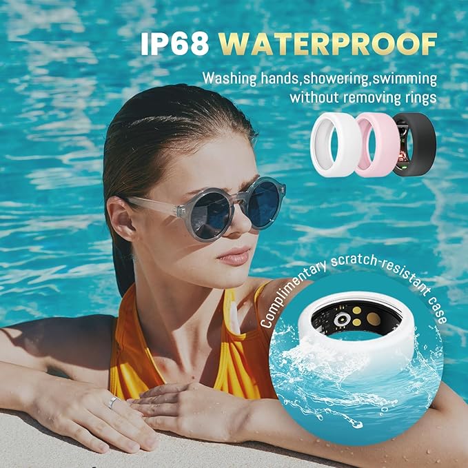 Smart Ring For Women Men, Health Tracker with Heart Rate, Blood Oxygen, Blood Pressure, Sleep Monitor, Step Counting, IP68 Waterproof Fitness ring, No App Fees for iPhone & Android (Black, 13#)