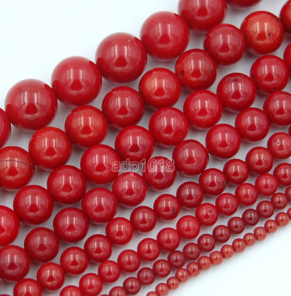 Wholesale Smooth Natural Gemstone Round Loose Beads 15" 4mm 6mm 8mm 10mm 12mm (4mm, Red Coral)