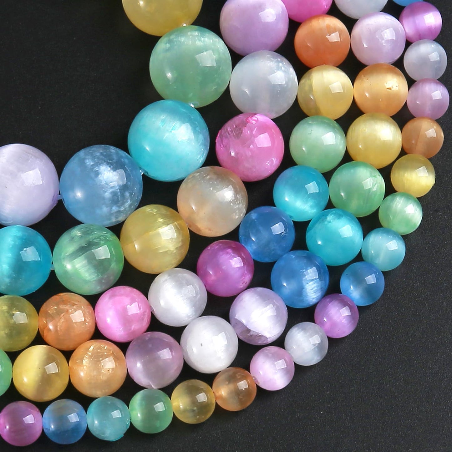 6MM 120pcs Mixed Color Selenite Gypsum Beads Natural Stone Round Loose Beads for Jewelry Making DIY Bracelet Necklace 2 Strands 32"