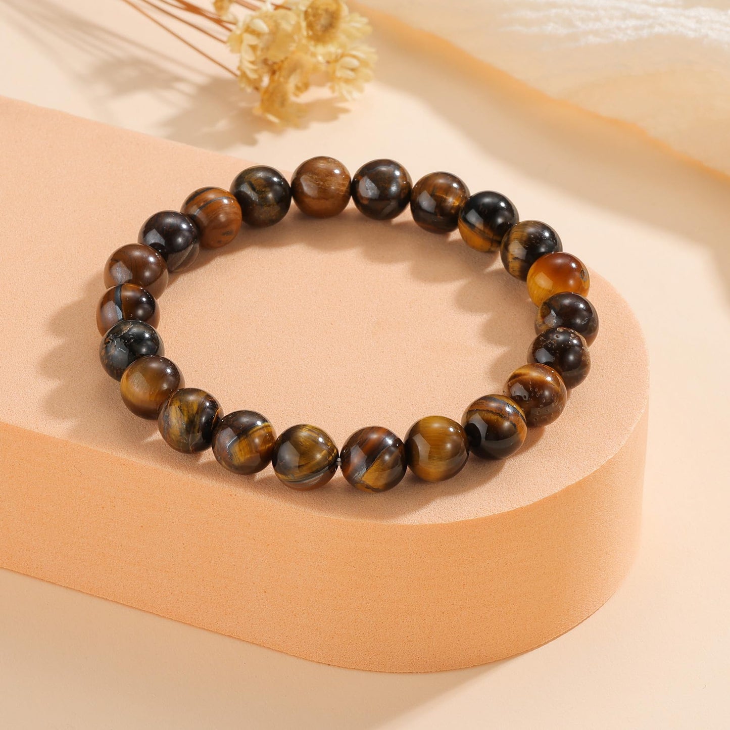 Udolfly Womens Crystal Beaded Bracelets for Women Men Protective Energy Bracelet Natural Gemstone Bead Bracelet 8mm Tiger Eye