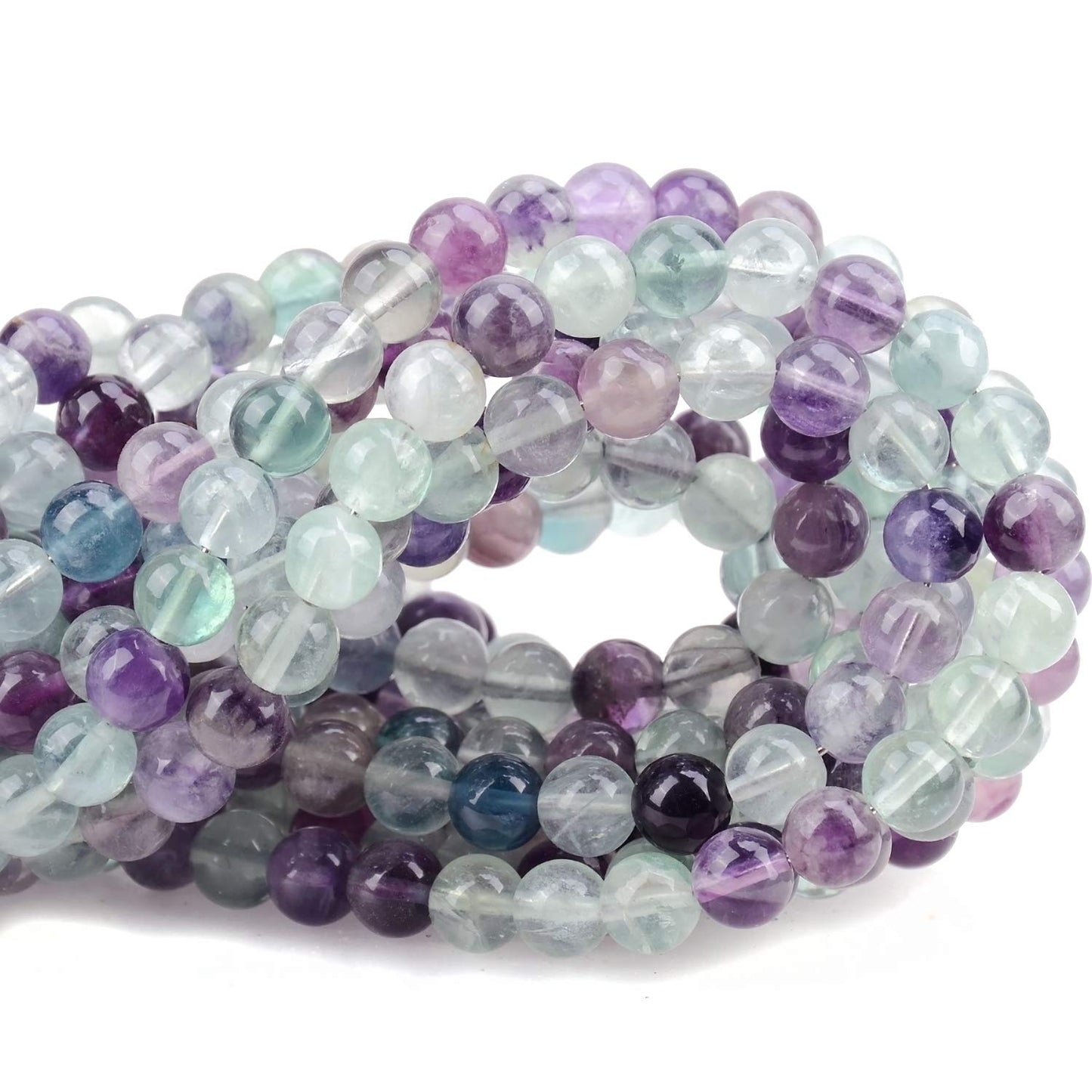 80Pcs Natural Crystal Beads Stone Gemstone Round Loose Energy Healing Beads with Free Crystal Stretch Cord for Jewelry Making (Flourite, 10mm)