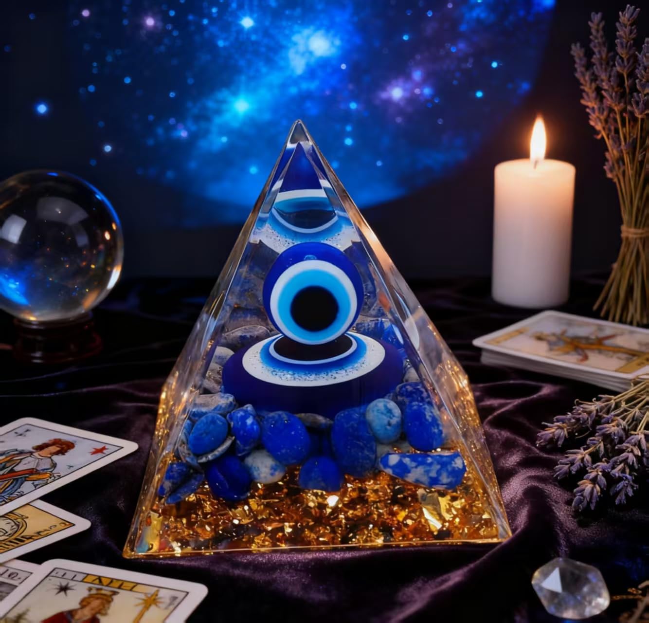 ycyingcheng Moonstone Crystal Orgone Pyramid Ogan Crystal Energy Tower, Nature Reiki Chakra Crushed Stone Jewelry, Crystal Pyramid for Home Decor (Lapis Lazuli)