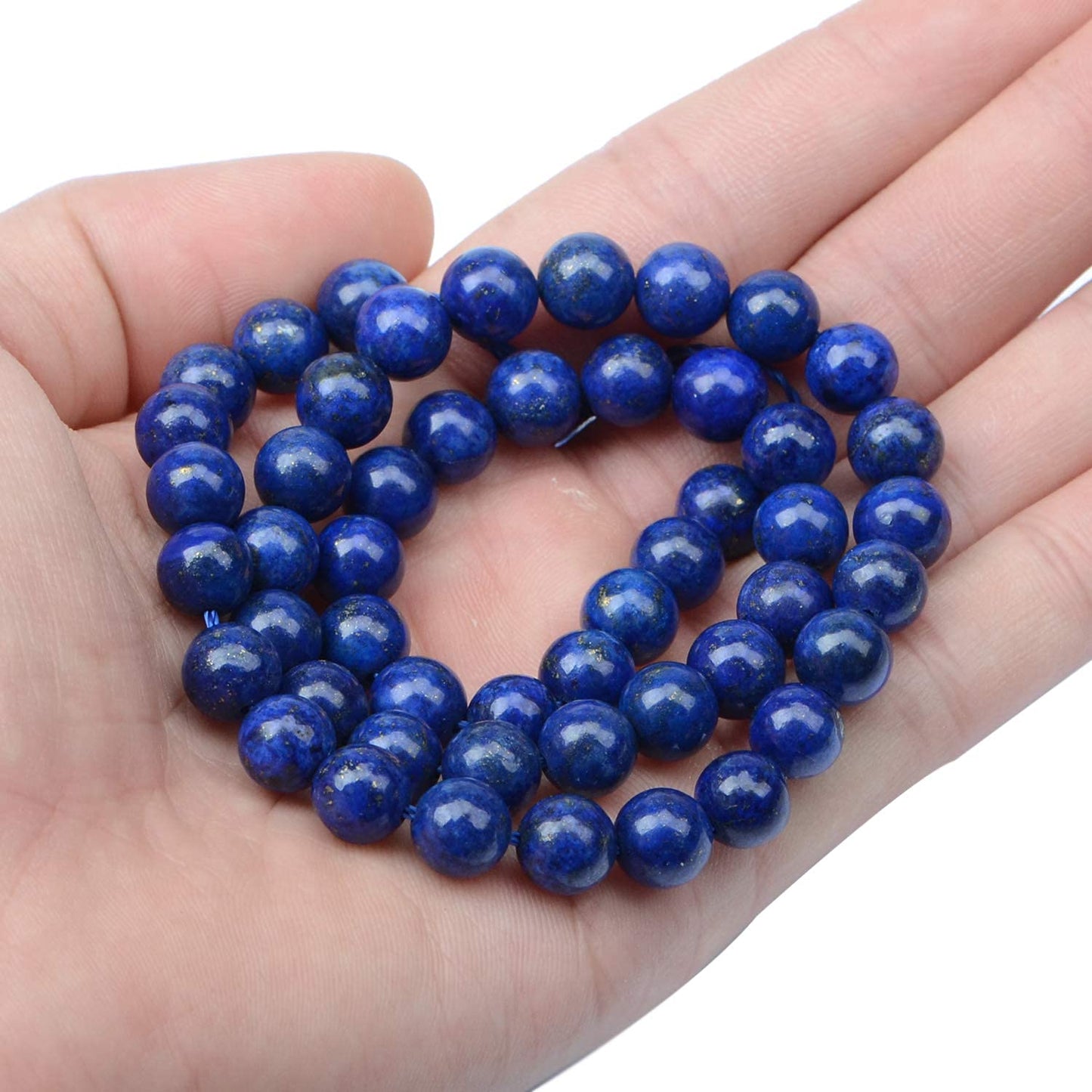AD Beads Natural Gemstone Round Loose Beads 15" for Bracelet Necklace Earrings Jwelery Making Crafts DIY (8mm, Blue Lapis)