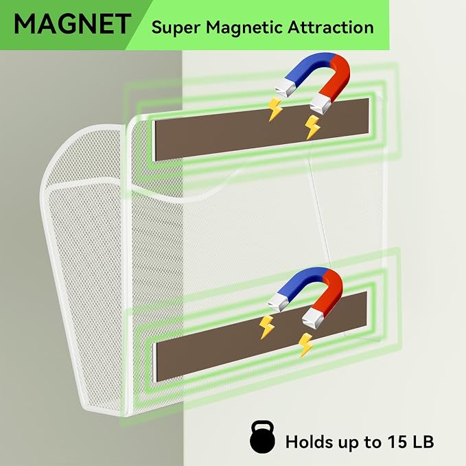 Magnetic File Holder - Heavy Duty Wall File Organizer for Refrigerator & Whiteboard - Strong Magnet Mail Holder & Magazine Rack, No Drilling Document Storage Basket for Office Cabinet