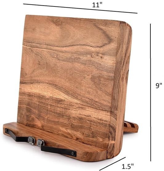 NIRMAN Acacia Wood Book Stand Adjustable Angle Reading Book Holder for Textbook, Receipe, Music Books, Tablet for Home Office Kitchen Lightweight Bookstand (11" x 9" x 1.5")
