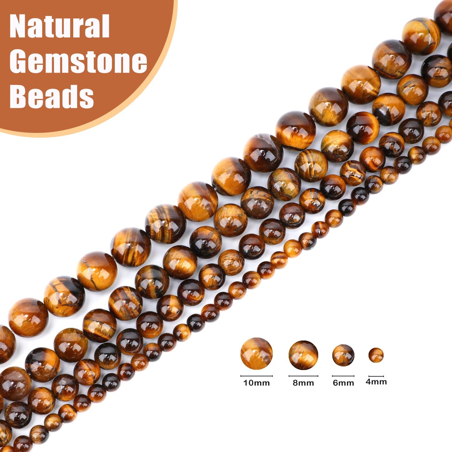 CMBYN Natural Stone Beads Round Genuine Real Stone Beading Strand Loose Gemstones DIY Smooth Bead for Bracelet Necklace Earrings Jewelry Making (Yellow Tiger's Eye, 8mm 45 Pieces)