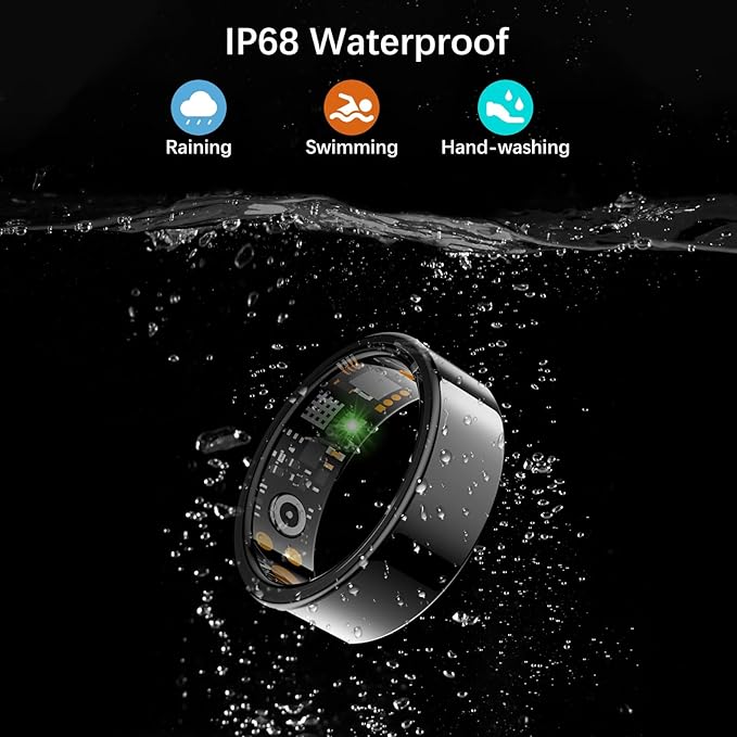 Smart Health Ring for Women Men, Fitness Tracker Ring with Heart Rate, Blood Oxygen, Sleep Tracker, Step Tracker, No Subscription Fee, IP68 Waterproof Smart Ring for iPhone & Android (Black, 13#)